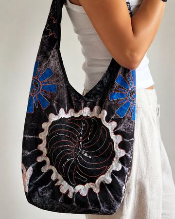 Handgemachte Baumwolltasche aus Nepal – Schwarz/Blau