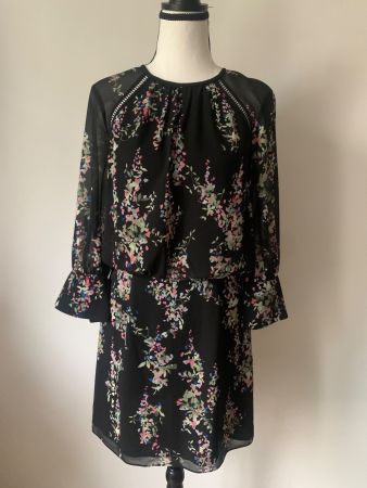 REISS Kleid kurz Gr. 38, schwarz geblümt, Herbstkleid