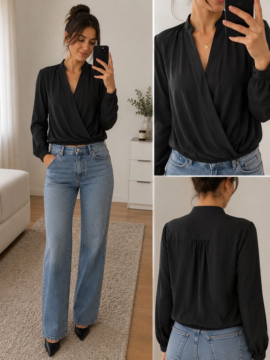Camicette: Schwarze Wickelbluse Gr. 34 – Nuovo (secondo la descrizione) da Winterthur venduto da fij_f65r
