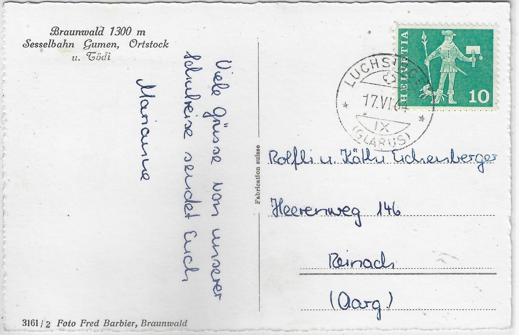 Cartoline postali: Braunwald - Sesselbahn Gumen, Ortstock – Usato da Ettingen venduto da Kartenplanet 1