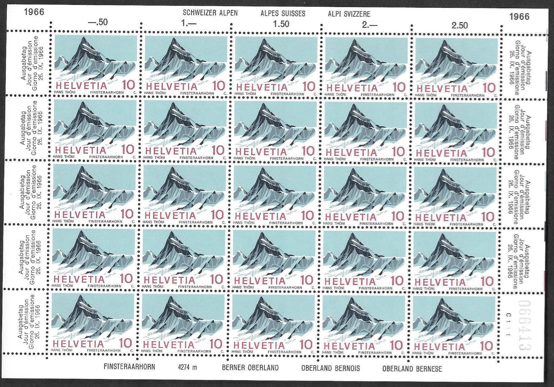 Tutti i francobolli: Bogen 445 C111 mit 2 Abarten ** 26.9.1966 – Nuovo (secondo la descrizione) da Olten venduto da clotaldi