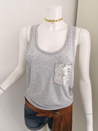 🤩MANGO TANK TOP HELLGRAU & PAILLETTEN-TASCHE NEU & ARMANI P