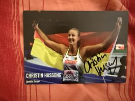 Christin Hussong mit Unterschrift Speerwerferin Autogrammkar