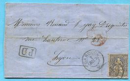 Faltbrief von Carouge nach Lyon 1870 mit PD Stempel