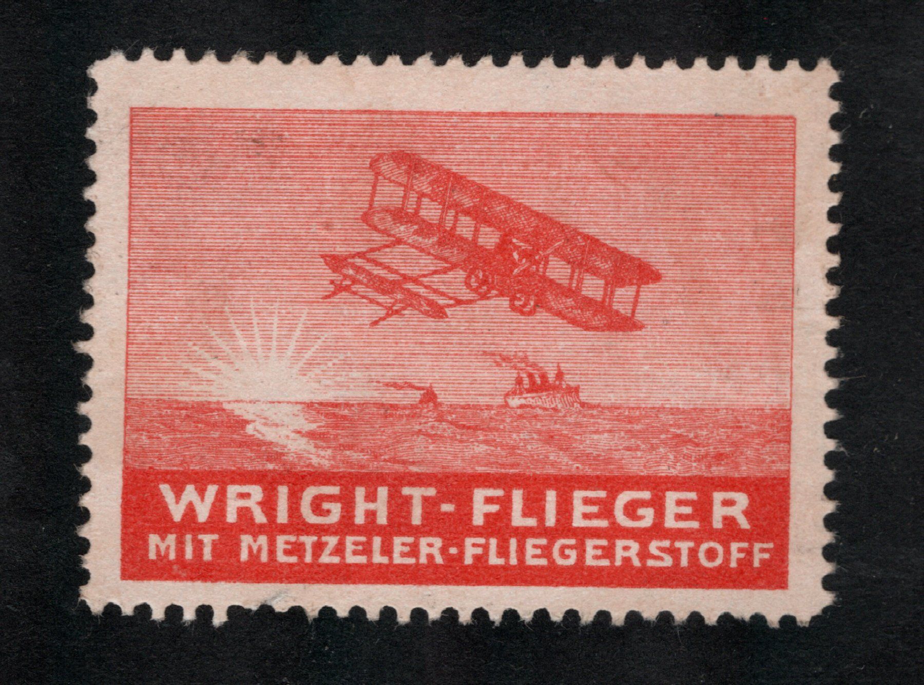 Alle Briefmarken: Metzeler Fliegerstoff  Wright-Flieger in Rot. – Gebraucht aus Uesslingen von WHALESTAMPS