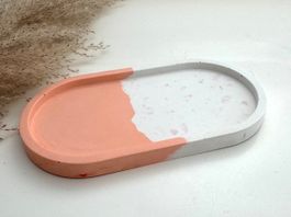 Terrazzo Tablett Oval, Lachsrosa-Weiss m. lachsrosa Splitter