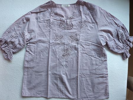 Lilac Blouse with Detailed Embroidery, Size M - Summer!