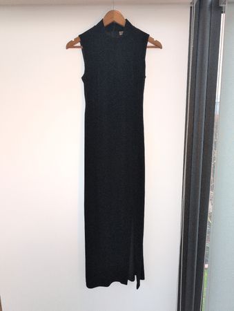Vintage langes schwarzes Samtkleid von C&A, Grösse S