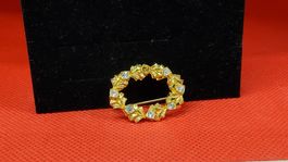 Goldfarbene Vintage Brosche mit Strass - Festlich!