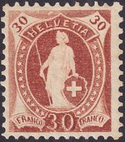Stehende Helvetia: 68D ungebraucht +Original-Gummi, 30.-+