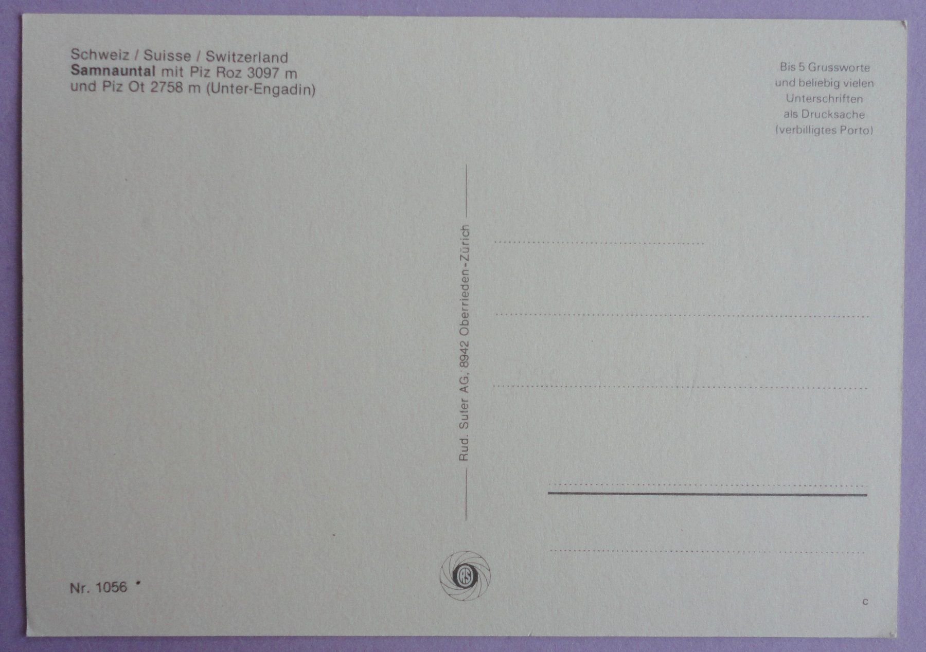 Cartoline postali: Samnauntal – Usato da Fétigny venduto da Billy2miny 1