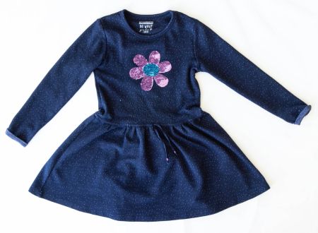 Winter Kleid mit Blumen - dunkelblau Gr. 116/122 - 6-7 Jahre