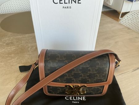 Celine Umhängetasche Triomphe Teen with Border Canvas braun 