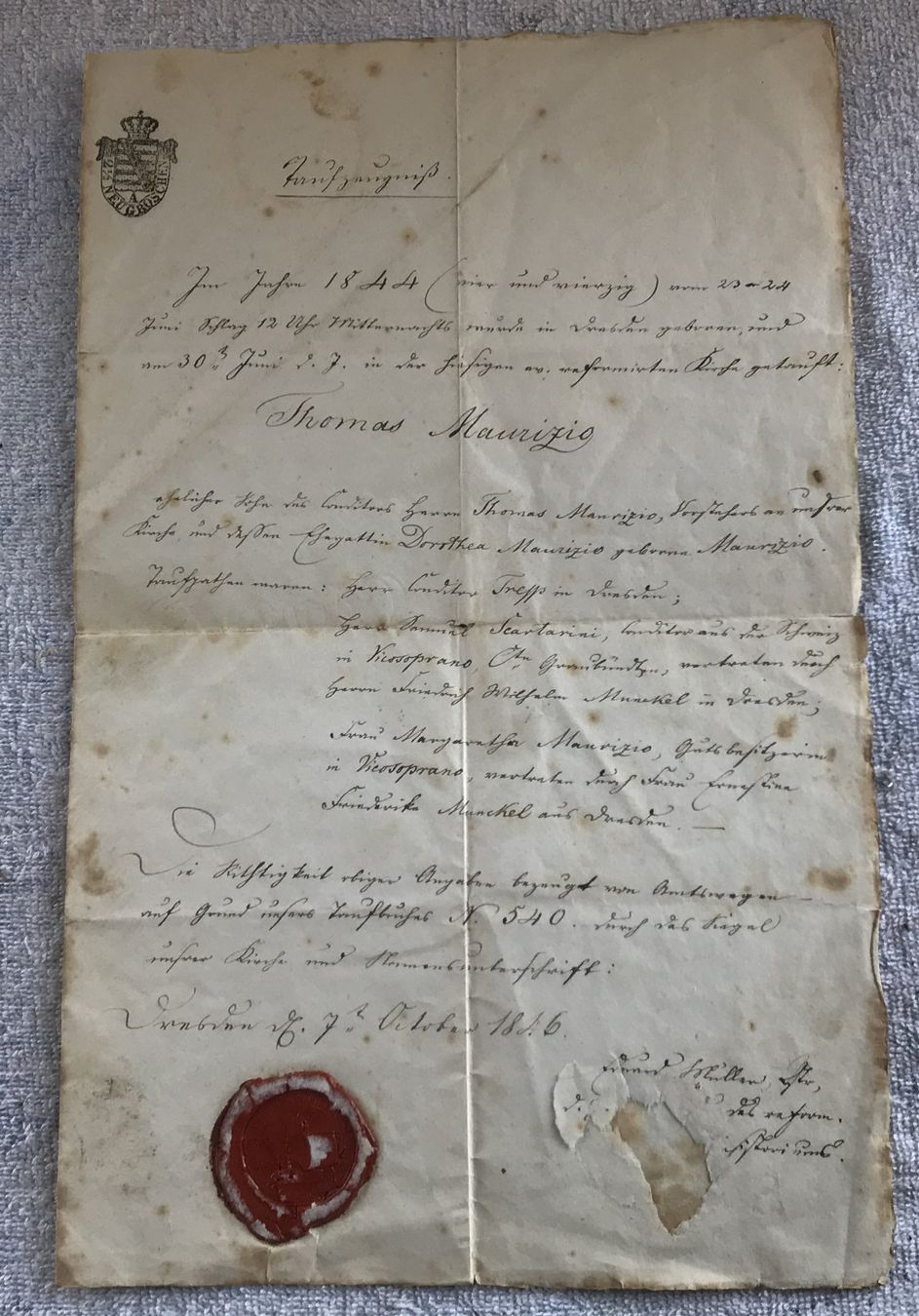 Documenti: DOKUMENT MIT SIEGEL 1846 – Usato da Ostermundigen venduto da Kari1937