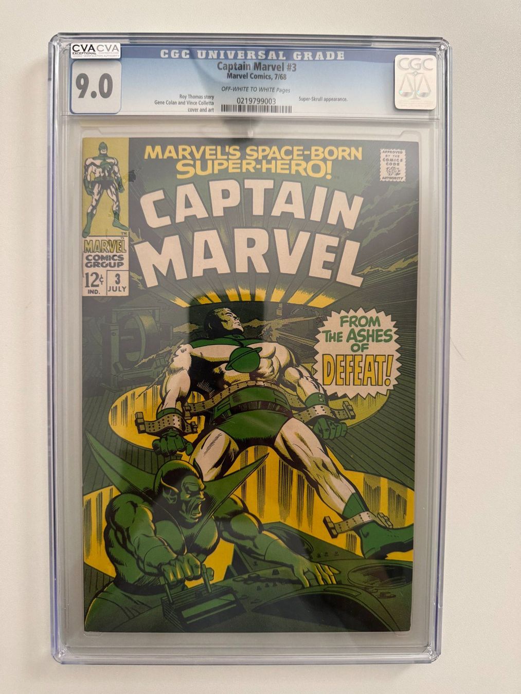 Fumetti: Captain Marvel #3 CGC 9.0 (Marvel 1968) Silver Age Key – Usato da Amriswil venduto da MA_GA