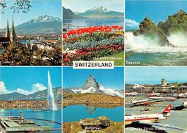 Schöne Ansichtkarte SWITZERLAND mit SWISSAIR CARAVELLE