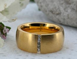 Ring Edelstahl gelbvergoldet, matt mit Zirkonien, Gr. 61 NEU