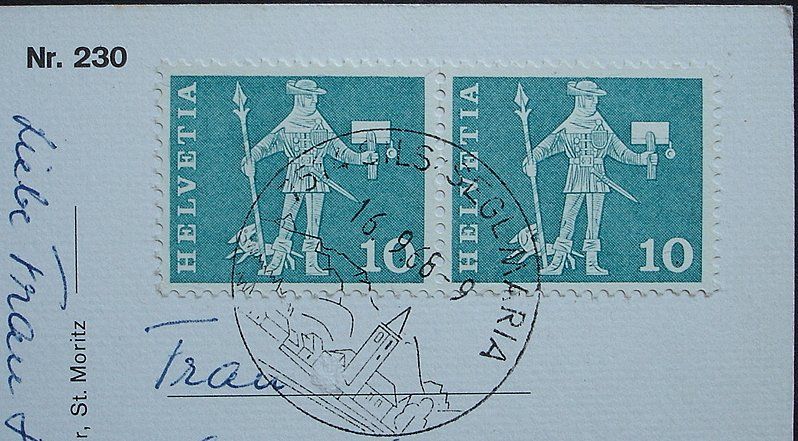 Cartoline postali: SILS-MARIA Dorfplatz - Bazar, Auto – Usato da Jona venduto da philajona 1