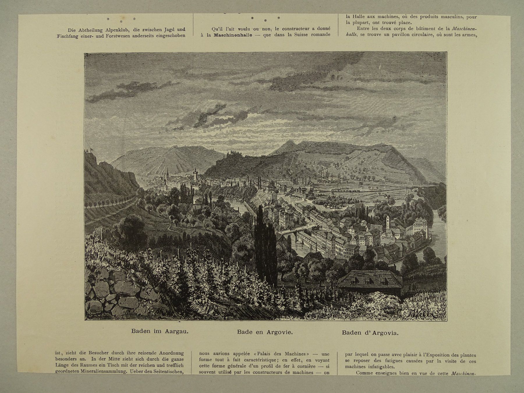 Stiche: BADEN IM AARGAU, HOLZSTICH 1883 – Gebraucht aus Grüningen von Kartensammler 1