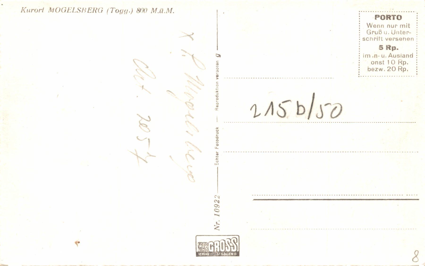 Cartoline postali: Kurort Mogelsberg (Togg.) – Usato da Bronschhofen venduto da Astore 1