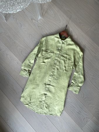 ZARA Long Chemise Lin Olive (Taille - XS)