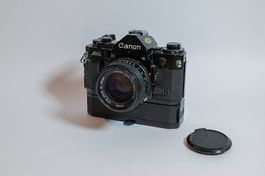 Canon A-1 mit Canon FD 50mm 1:1.4 Objektiv & Motor Drive