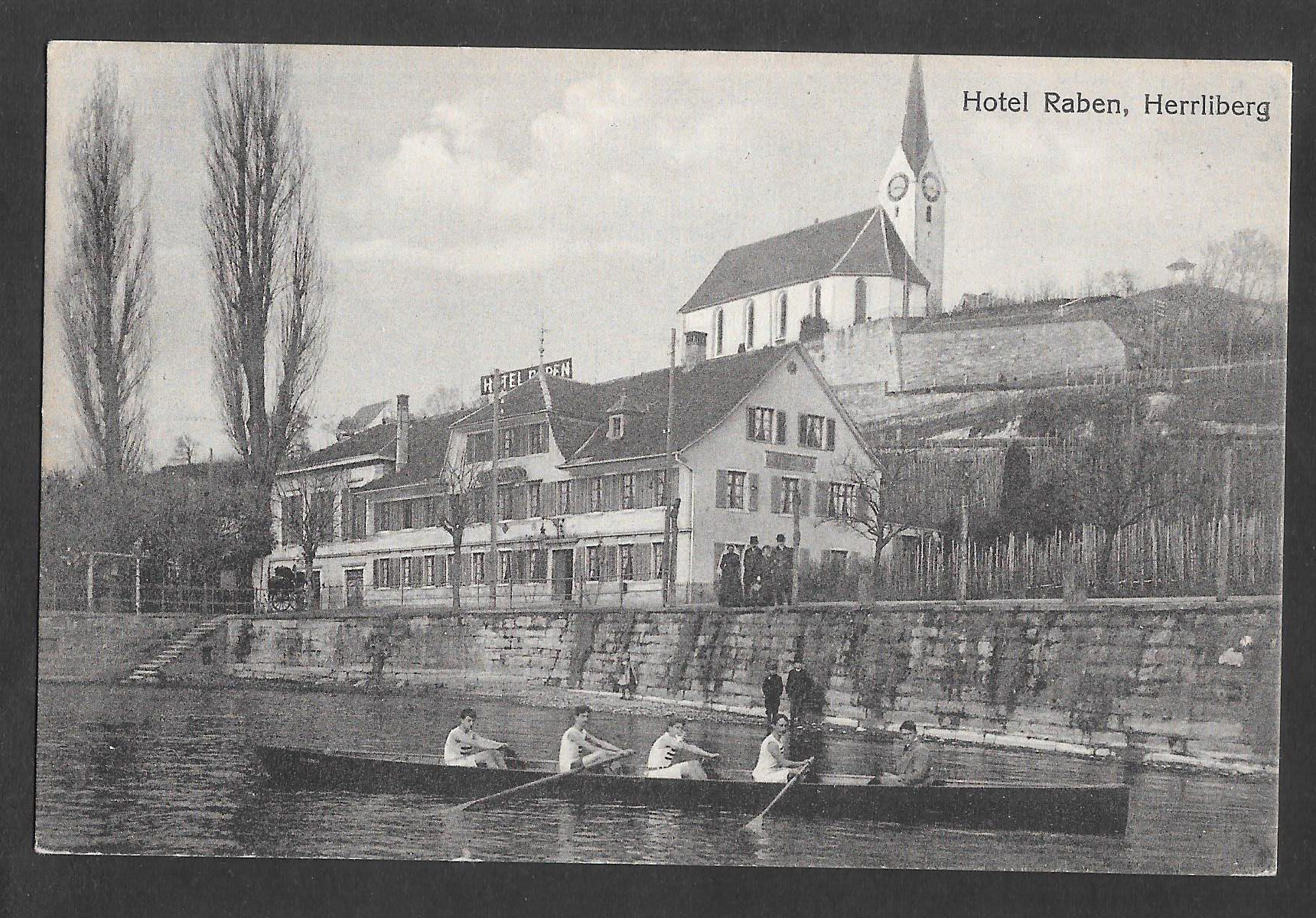 Cartoline postali: Herrliberg Hotel Raben mit Ruderboot – Usato da Olten venduto da clotaldi