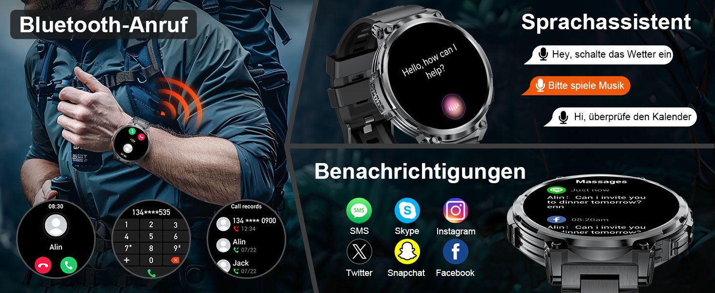 Smartwatch: Smartwatch Herren HD Großes Display mit 2 Armbändern – Nuovo e nell'imballaggio originale da Geneve venduto da Titi2008 9