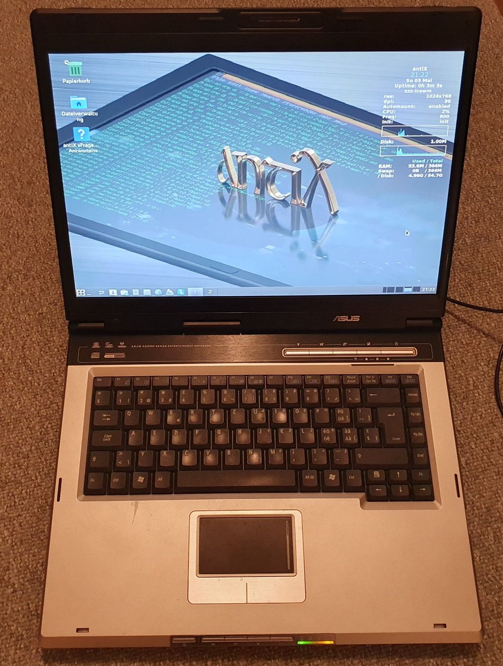 Asus Notebook: Asus A6000 A6U, Antix Linux, Mit Netzteil, Akku defekt – Usato da Winterthur venduto da E-Frosch