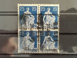 1908 Helvetia mit Schwert Viererblock Paketstempel
