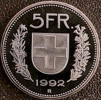 5 Franken 1992 stgl. / aus Münzsatz