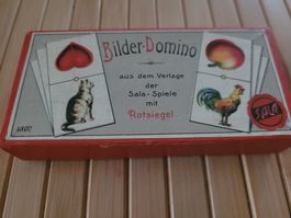 Vintage Bilder-Domino Sala-Spiele mit Rotsiegel, komplett