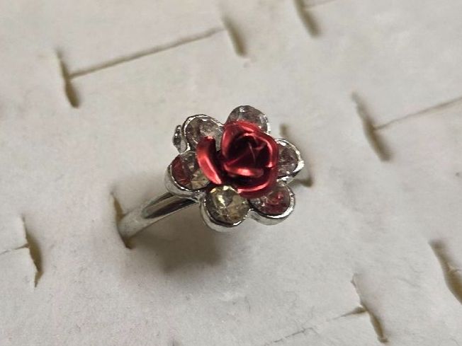 Anelli: Bague Argentée Fleur Rose Strass Ajustable – Nuovo (secondo la descrizione) da Territet venduto da Cenh 1
