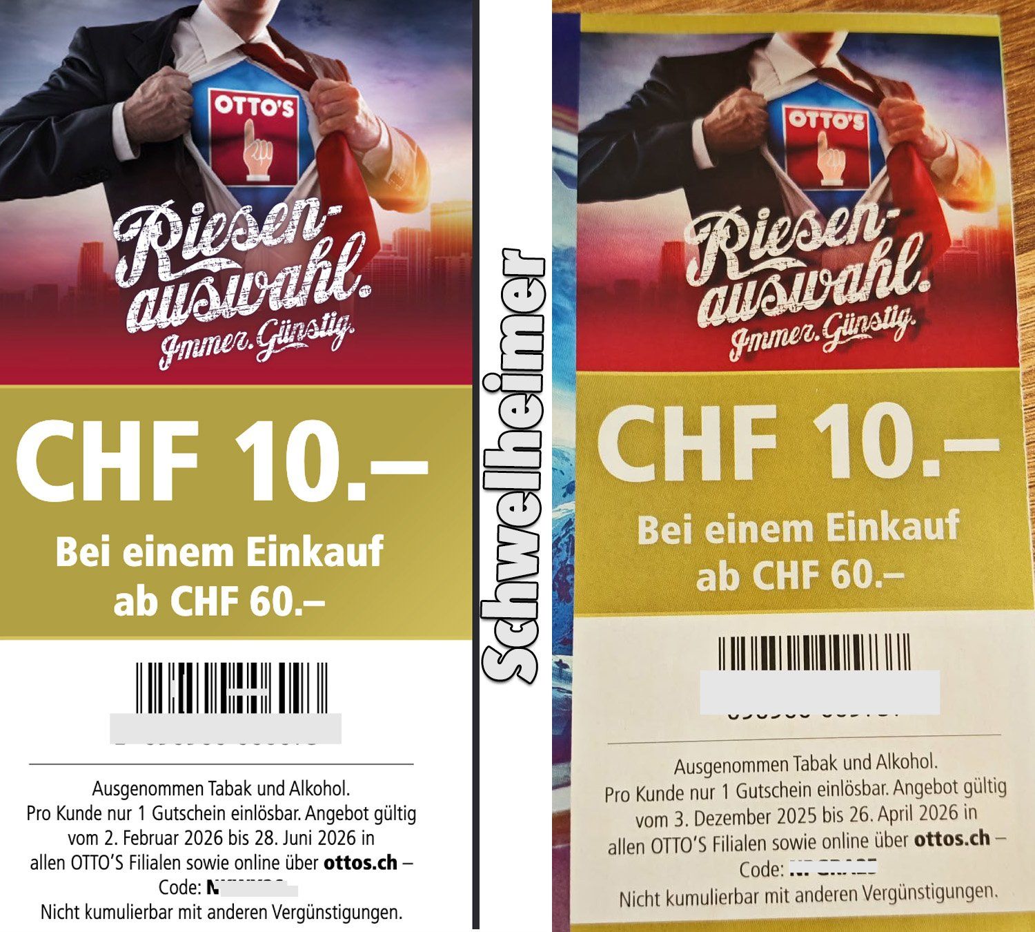 Gutscheine: 2x Ottos Gutschein für Filiale und Online Einkauf April/26 – Neu und originalverpackt aus Allschwil von Schwelheimer