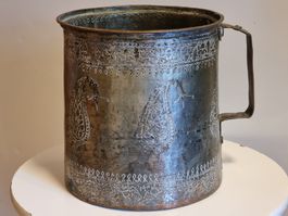 Antiker Persischer Kupferkessel graviert 19.Jh Iran