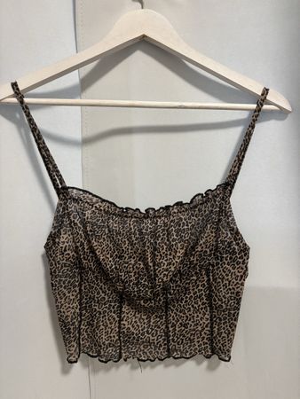 Top donna fantasia leopardata Shein S, semi trasparente 