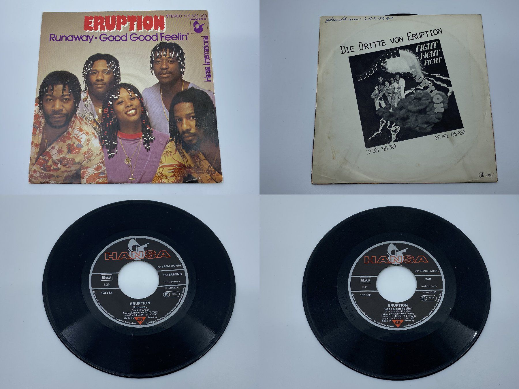 Schallplatten: ERUPTION Runaway und Good Good Feelin – Gebraucht aus Langwiesen von Restposten-24