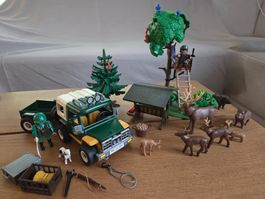 Playmobil Forst Geländewagen + Hochsitz mit Wildfütterung