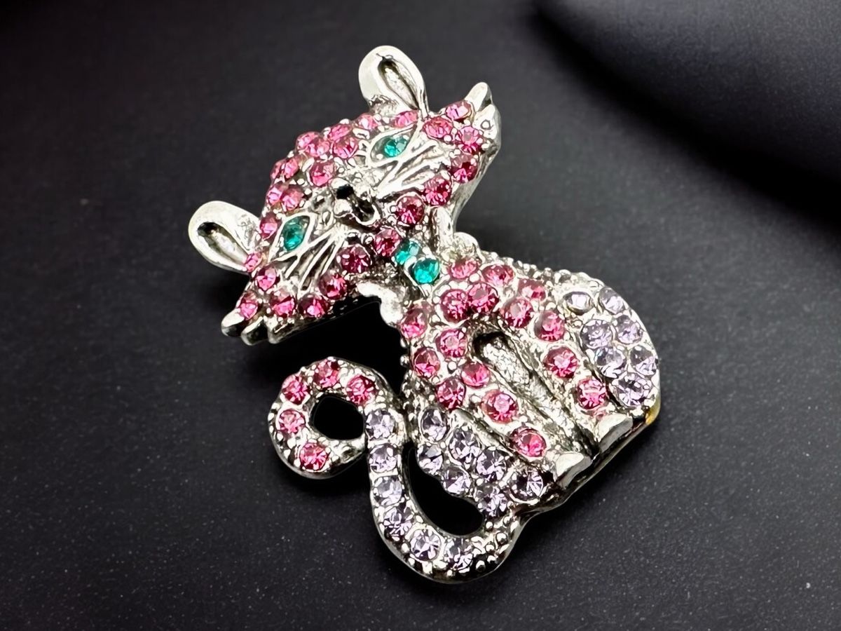 Spille & Fermagli: Grün rosa Strass Katze Brosche – Usato da Lamone venduto da LaCantinaMagica 6