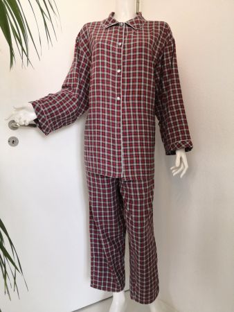 🤩LADY AVENUE PYJAMA, FLANELL, KARRIERT, SAMT-RAND&KNÖPFE