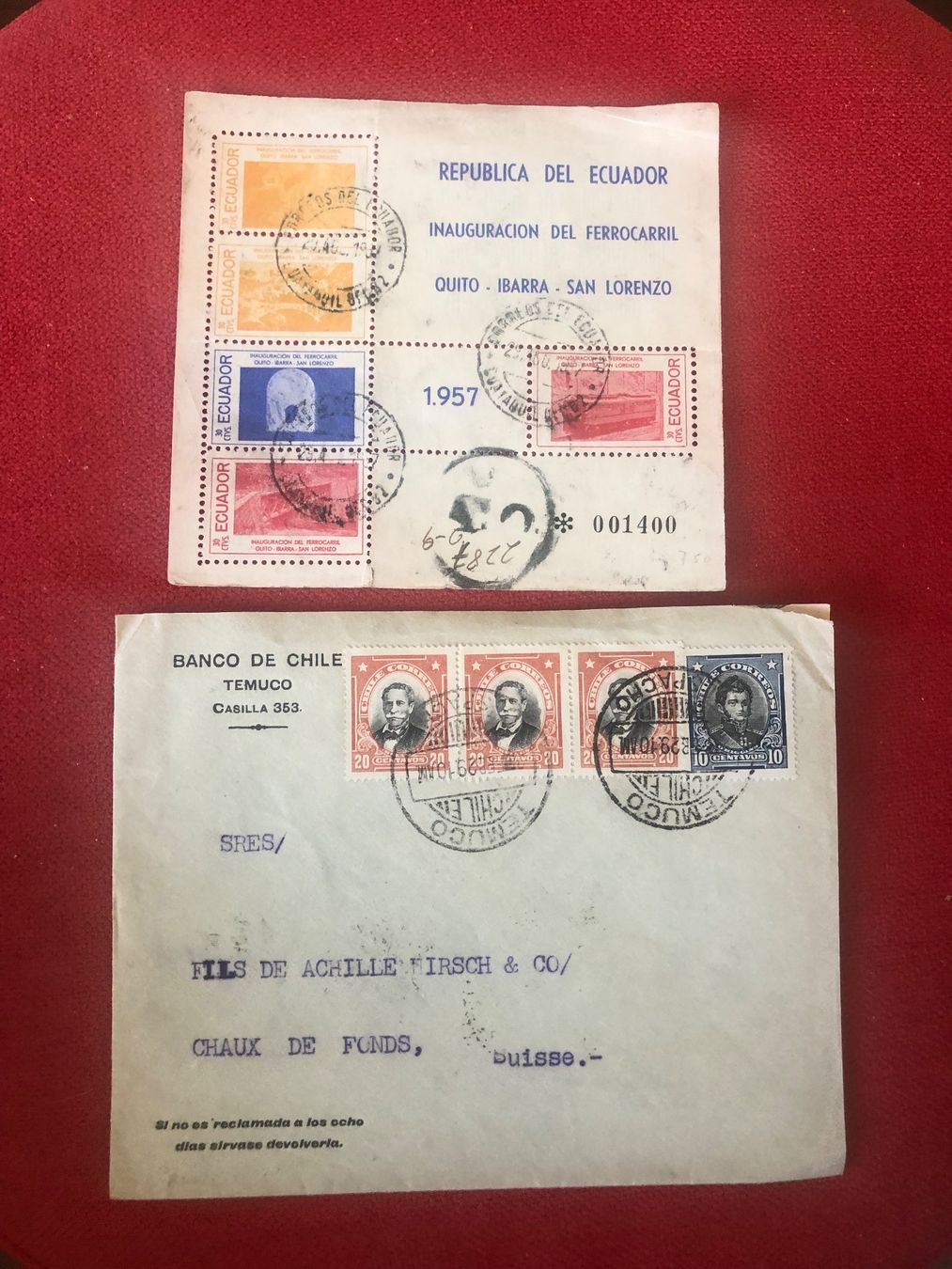 Tutti i francobolli: Uralte Briefmarken. CHILE + Equador – Usato da Lufingen venduto da Rac0
