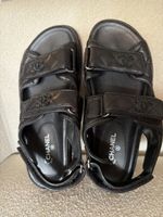 Chanel Dad Sandals Black Leather Size 37 1/2 Good condition 