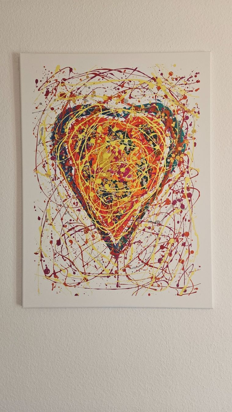 Dipinti: Tableau abstrait cœur multicolore fait à la main – Nuovo (secondo la descrizione) da Le Locle venduto da fab_c9hh 1