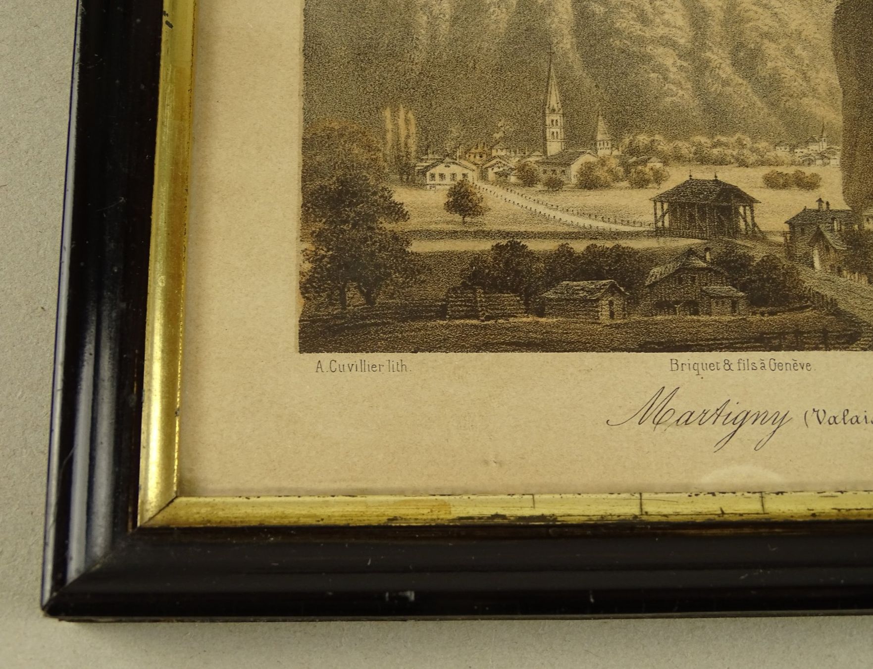 Incisioni: MARTIGNY, VALAIS, LITHOTGAPHIE UM 1840 – Usato da Grüningen venduto da Kartensammler 2