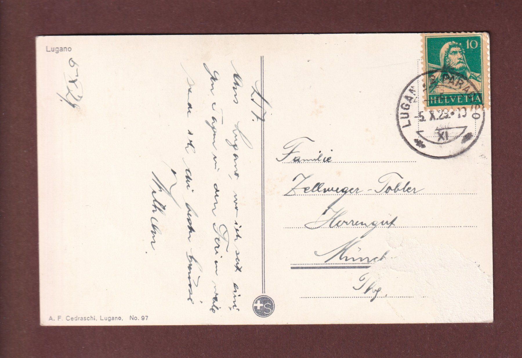Cartoline postali: LUGANO - Paradiso - 1929 – Usato da Pully venduto da nicecards 1