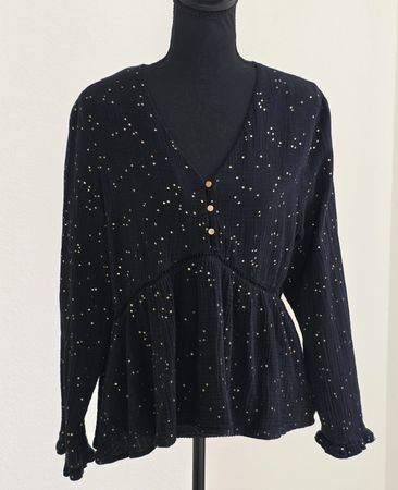  Bluse schwarz mit Punkten 100 Prozent Baumwolle L