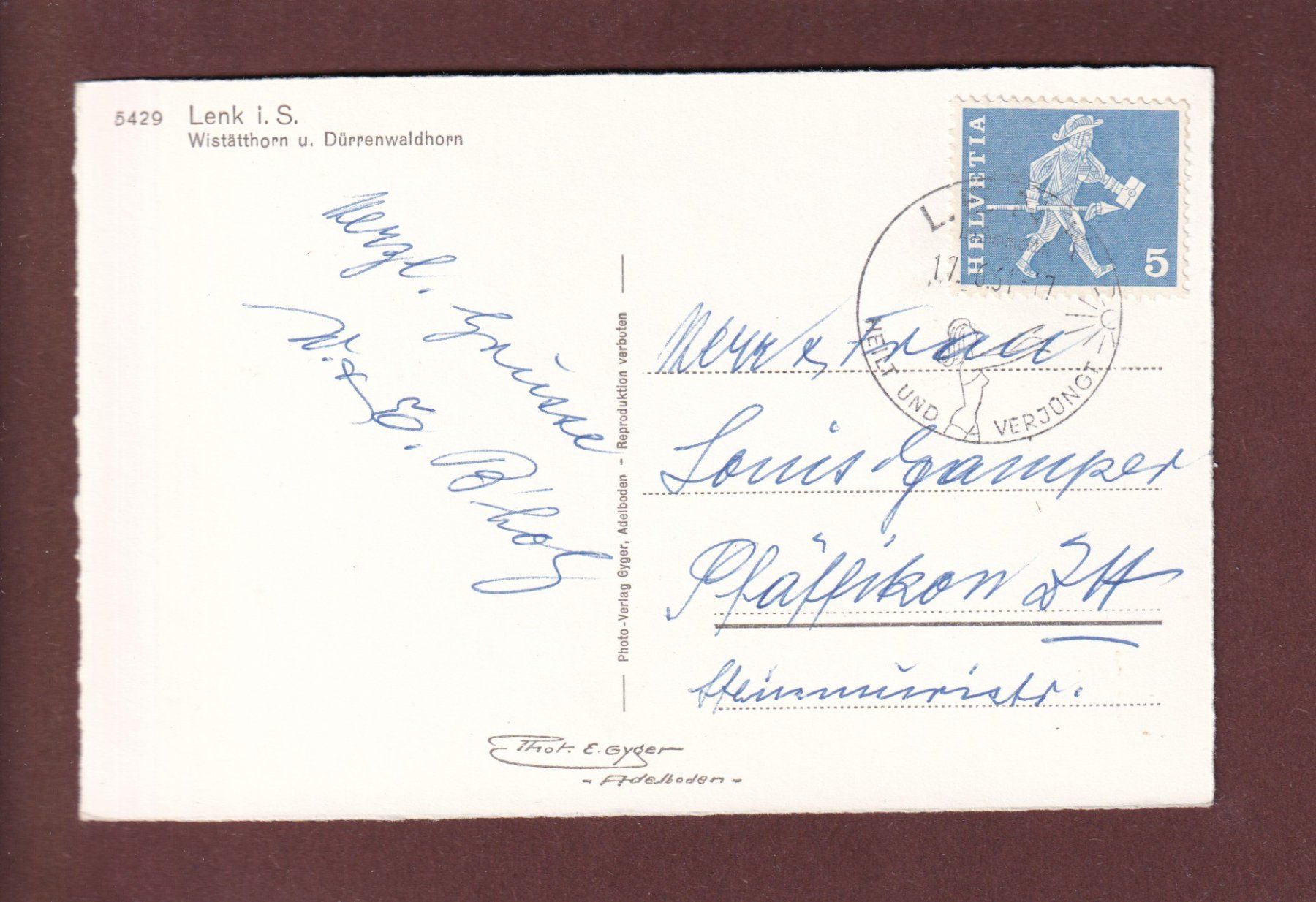 Cartoline postali: LENK - Wistätthorn - 1961 – Usato da Pully venduto da nicecards 1