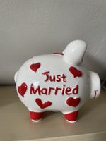 Sparschwein Just Married Keramik weiss/rot Neuwertig