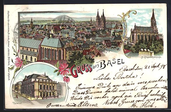 Ansichtskarten: Litho Basel, Ortsansicht aus der Vogelsc – Gebraucht aus Berlin von bartko-reher