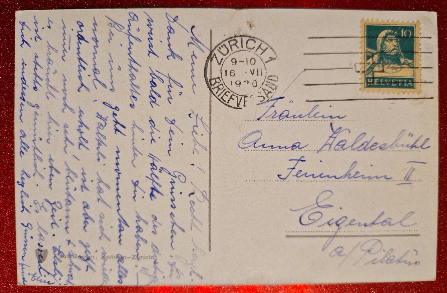 Cartoline postali: Zürich mit Uto 1920 – Usato da Melchnau venduto da Fishel 1